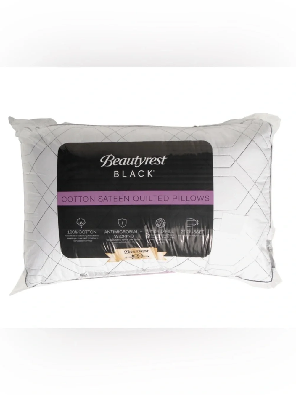 BEAUTYREST BLACK 2pk Luxurious Cotton Sateen‎ Down Alternative Pillows